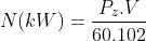 N (kW) = \frac{{{P_z}.V}}{{60.102}}